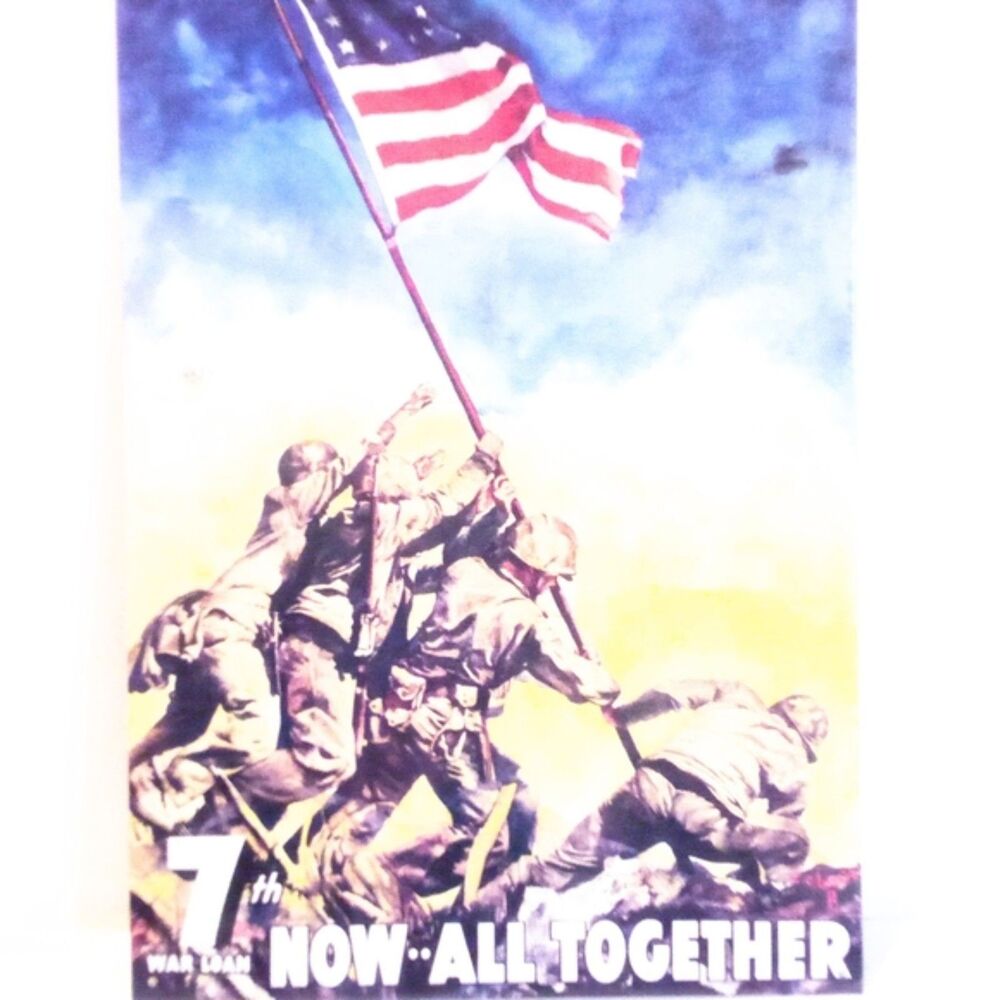 7th War Loan Together Now Tin Sign Wall Decor Vintage Iwo Jima US Flag Raising